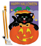 Black Cat - Halloween Fall Vertical Applique Decorative Flags HG112042 Imported