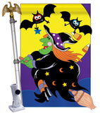 Bats & Witch - Halloween Fall Vertical Applique Decorative Flags HG112044 Imported