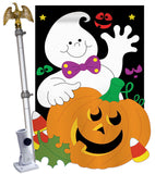 Friendly Ghost - Halloween Fall Vertical Applique Decorative Flags HG112045 Imported