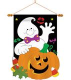 Friendly Ghost - Halloween Fall Vertical Applique Decorative Flags HG112045 Imported