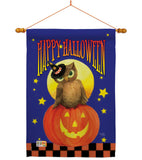 Owl Sitting on Jack-O-Lantern - Halloween Fall Vertical Impressions Decorative Flags HG112069 Made In USA