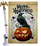 Crow & Pumpkin - Halloween Fall Horizontal Impressions Decorative Flags HG130411 Made In USA