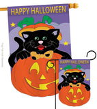 Black Cat - Halloween Fall Vertical Applique Decorative Flags HG112042 Imported