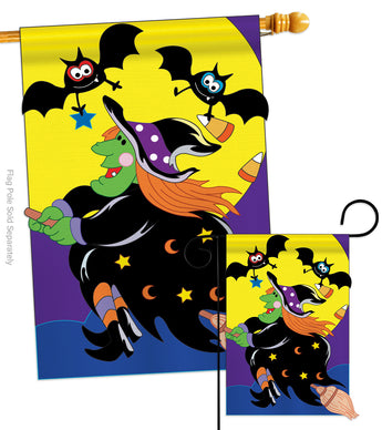 Bats & Witch - Halloween Fall Vertical Applique Decorative Flags HG112044 Imported