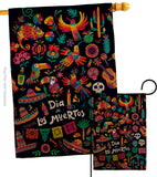 Fiesta Dia de Muertos - Halloween Fall Vertical Impressions Decorative Flags HG192694 Made In USA