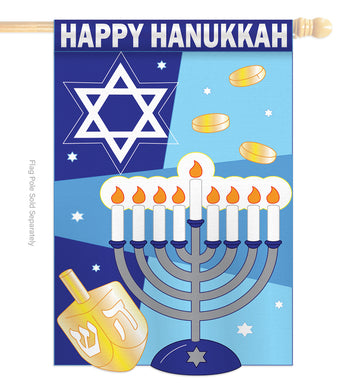 Happy Hanukkah - Hanukkah Winter Vertical Applique Decorative Flags HG114070