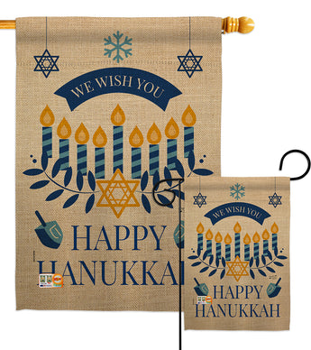 Wish You Happy Hanukkah - Hanukkah Winter Vertical Impressions Decorative Flags HG137129 Made In USA