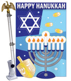 Happy Hanukkah - Hanukkah Winter Vertical Applique Decorative Flags HG114070