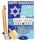 Happy Hanukkah - Hanukkah Winter Vertical Applique Decorative Flags HG114070