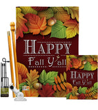 Happy Fall Y All - Harvest & Autumn Fall Vertical Impressions Decorative Flags HG113005 Made In USA