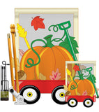 Fall Pumpkins Hand Wagon Garden - Harvest & Autumn Fall Vertical Applique Decorative Flags HG113021 Imported