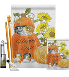 Happy Pumpkin Kitty - Harvest & Autumn Fall Vertical Impressions Decorative Flags HG113076 Made In USA