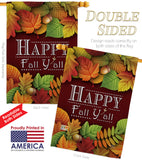 Happy Fall Y All - Harvest & Autumn Fall Vertical Impressions Decorative Flags HG113005 Made In USA