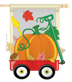 Fall Pumpkins Hand Wagon Garden - Harvest & Autumn Fall Vertical Applique Decorative Flags HG113021 Imported