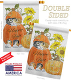 Happy Pumpkin Kitty - Harvest & Autumn Fall Vertical Impressions Decorative Flags HG113076 Made In USA