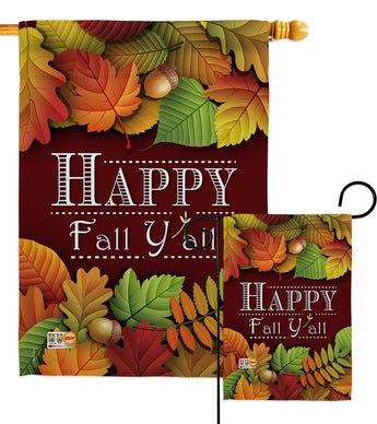 Happy Fall Y All - Harvest & Autumn Fall Vertical Impressions Decorative Flags HG113005 Made In USA