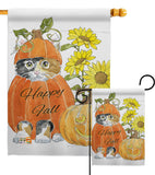 Happy Pumpkin Kitty - Harvest & Autumn Fall Vertical Impressions Decorative Flags HG113076 Made In USA