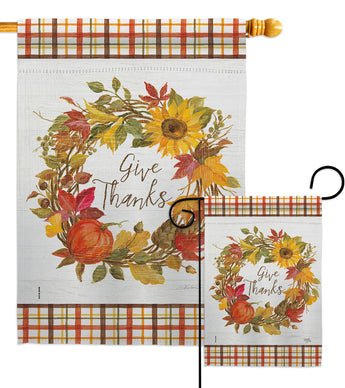 Give Thanks Wreath - Harvest & Autumn Fall Vertical Impressions Decorative Flags HG113100 Made In USA