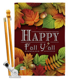 Happy Fall Y All - Harvest & Autumn Fall Vertical Impressions Decorative Flags HG113005 Made In USA