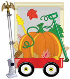 Fall Pumpkins Hand Wagon Garden - Harvest & Autumn Fall Vertical Applique Decorative Flags HG113021 Imported