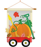 Fall Pumpkins Hand Wagon Garden - Harvest & Autumn Fall Vertical Applique Decorative Flags HG113021 Imported