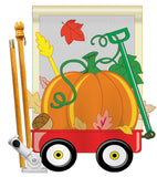 Fall Pumpkins Hand Wagon Garden - Harvest & Autumn Fall Vertical Applique Decorative Flags HG113021 Imported