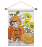 Happy Pumpkin Kitty - Harvest & Autumn Fall Vertical Impressions Decorative Flags HG113076 Made In USA