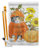 Happy Pumpkin Kitty - Harvest & Autumn Fall Vertical Impressions Decorative Flags HG113076 Made In USA