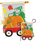 Fall Pumpkins Hand Wagon Garden - Harvest & Autumn Fall Vertical Applique Decorative Flags HG113021 Imported