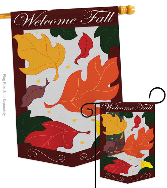 Welcome Fall Leaves Garden - Harvest & Autumn Fall Vertical Applique Decorative Flags HG113032 Imported