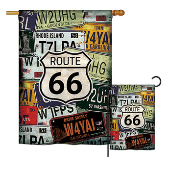 Route 66 Plates - Historic Americana Vertical Impressions Decorative Flags HG137161 Printed In USA