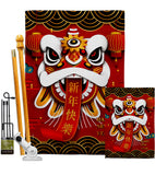 Happy Lion Dance - New Year Spring Vertical Impressions Decorative Flags HG120009 Made In USA