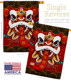 Happy Lion Dance - New Year Spring Vertical Impressions Decorative Flags HG120009 Made In USA