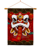 Happy Lion Dance - New Year Spring Vertical Impressions Decorative Flags HG120009 Made In USA