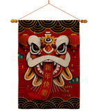 Happy Lion Dance - New Year Spring Vertical Impressions Decorative Flags HG120009 Made In USA