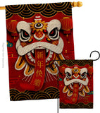 Happy Lion Dance - New Year Spring Vertical Impressions Decorative Flags HG120009 Made In USA