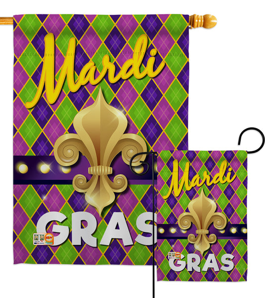 Mardi Gras Fleur De Lys - Mardi Gras Spring Vertical Impressions Decorative Flags HG118010 Made In USA