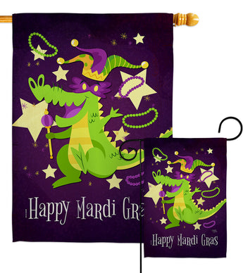 Mardi Gras Alligator - Mardi Gras Spring Vertical Impressions Decorative Flags HG118015 Made In USA