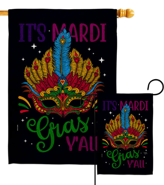 Mardi Gras Yall - Mardi Gras Spring Vertical Impressions Decorative Flags HG120302 Made In USA