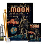 First Men On Moon - Military Americana Vertical Impressions Decorative Flags HG108624 Made In USA