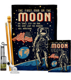 First Men On Moon - Military Americana Vertical Impressions Decorative Flags HG108624 Made In USA