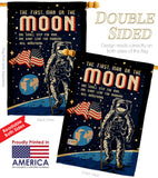 First Men On Moon - Military Americana Vertical Impressions Decorative Flags HG108624 Made In USA