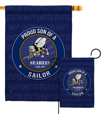 Seabees Proud Son Sailor - Military Americana Vertical Impressions Decorative Flags HG108593 Made In USA