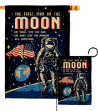 First Men On Moon - Military Americana Vertical Impressions Decorative Flags HG108624 Made In USA