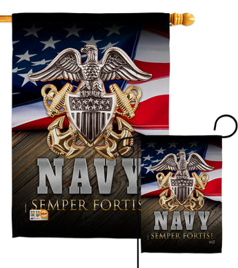 US Navy Semper Fortis - Military Americana Vertical Impressions Decorative Flags HG137172 Made In USA