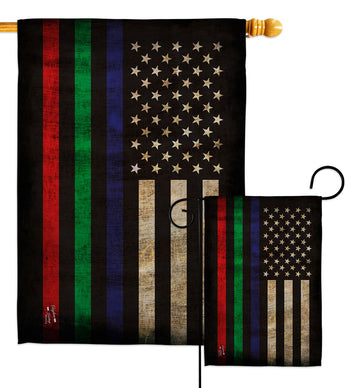 Thin Blue Green Red Line - Military Americana Vertical Impressions Decorative Flags HG137422 Made In USA