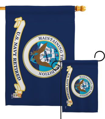 Retired Navy - Military Americana Vertical Impressions Decorative Flags HG140353 Made In USA