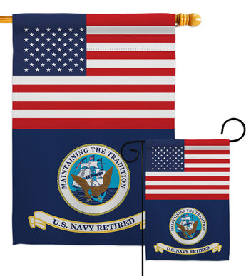 US Retired Navy - Military Americana Vertical Impressions Decorative Flags HG140746 Made In USA