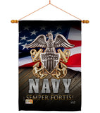 US Navy Semper Fortis - Military Americana Vertical Impressions Decorative Flags HG137172 Made In USA