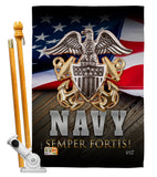 US Navy Semper Fortis - Military Americana Vertical Impressions Decorative Flags HG137172 Made In USA